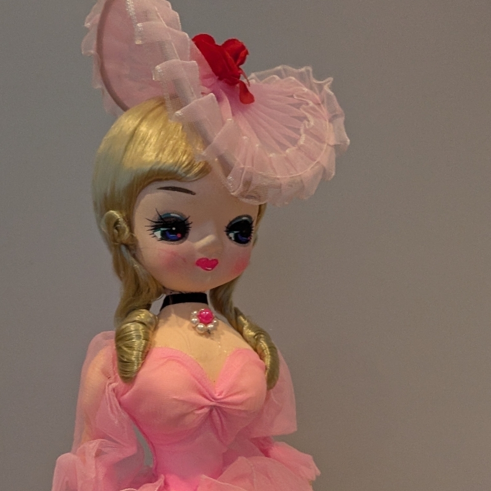 Vintage 60s Bradley Big Eyes Southern Belle Pink Doll with Hat - Picture 5 of 10